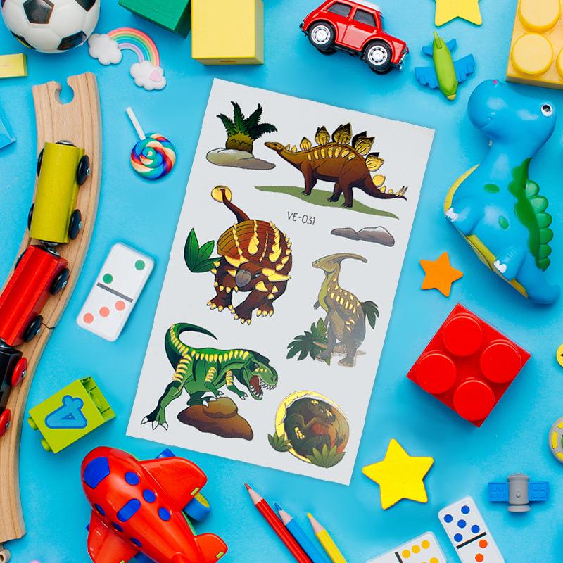 Metallic Cartoon Dinosaur Tattoo Stickers for Men and Women - Face and Arm Designs