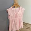 Casual Loose Pink Blouse Sleeveless Ruffled Sleeve Tie Neck Pleated Women's Shirt