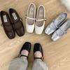 Korean Version of Versatile One-word Strap Single Shoes Silver Women's Shoes Summer French Retro Mary Jane Shoes Flat Shoes Small Leather Shoes