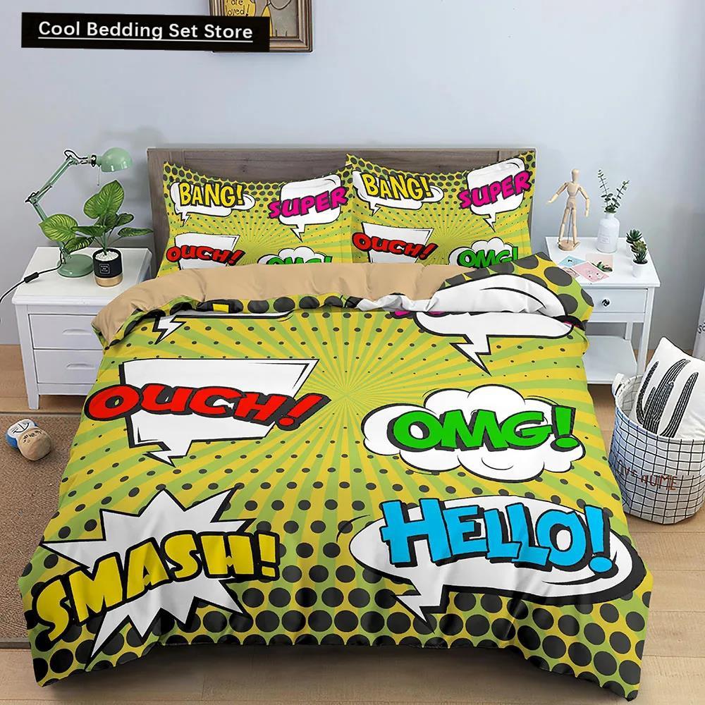 Comic Muster Bettbezug Queen King Cartoon Bettwäsche Set für Kinder Jungen Mädchen Hippie Hip Hop Rock Stil Polyester Bettdeckenbezug