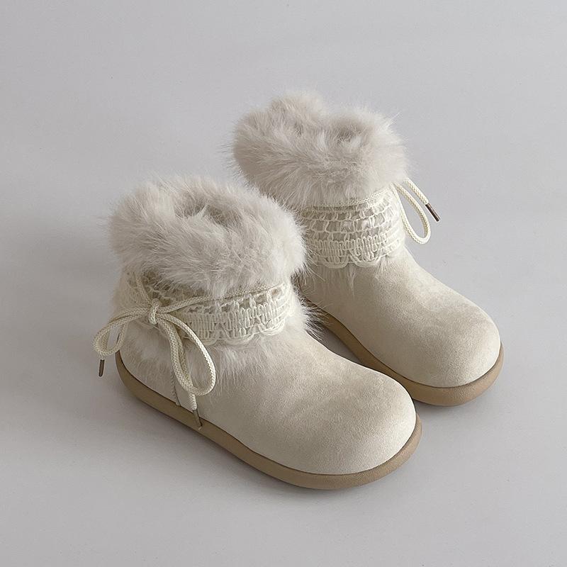 

Retro style solid color lace bow velvet warm snow boots women s autumn and winter fashion flat bottom round head fashion boots 40 бежевый