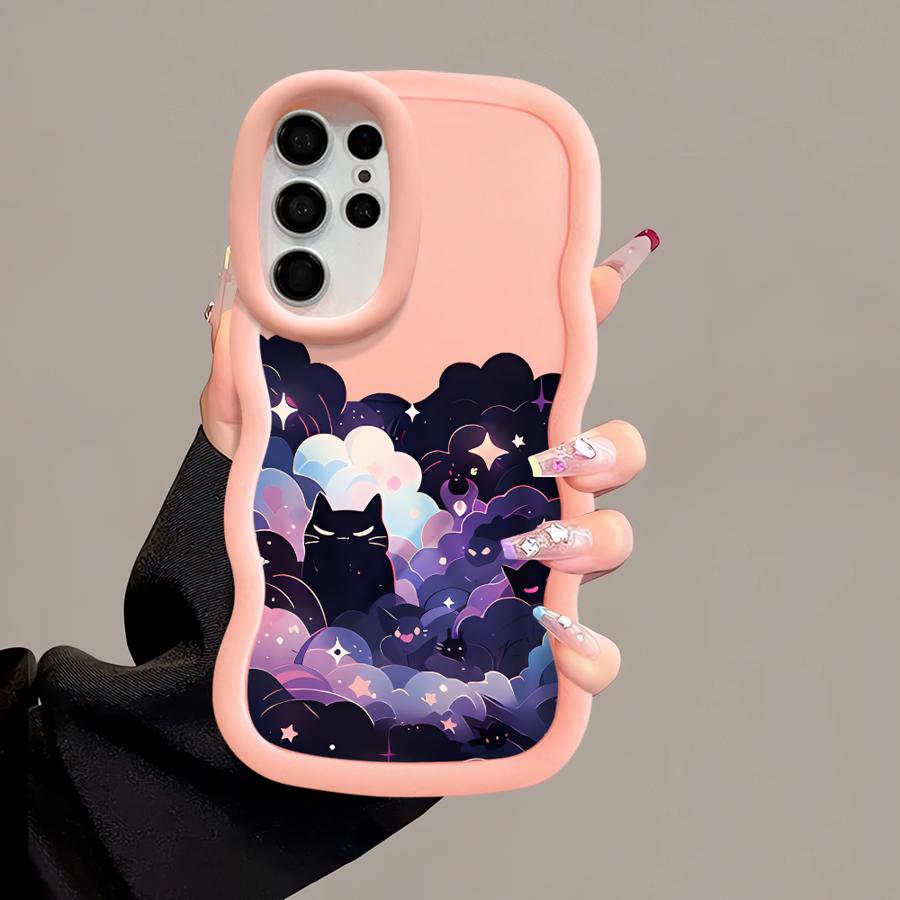 Case for Samsung Galaxy A26 S24 S25 S21 S23 Plus A25 S22 Ultra S20 FE Soft Phone Cover A55 A35 A34 A54 A36 A24 Black Cat Starry