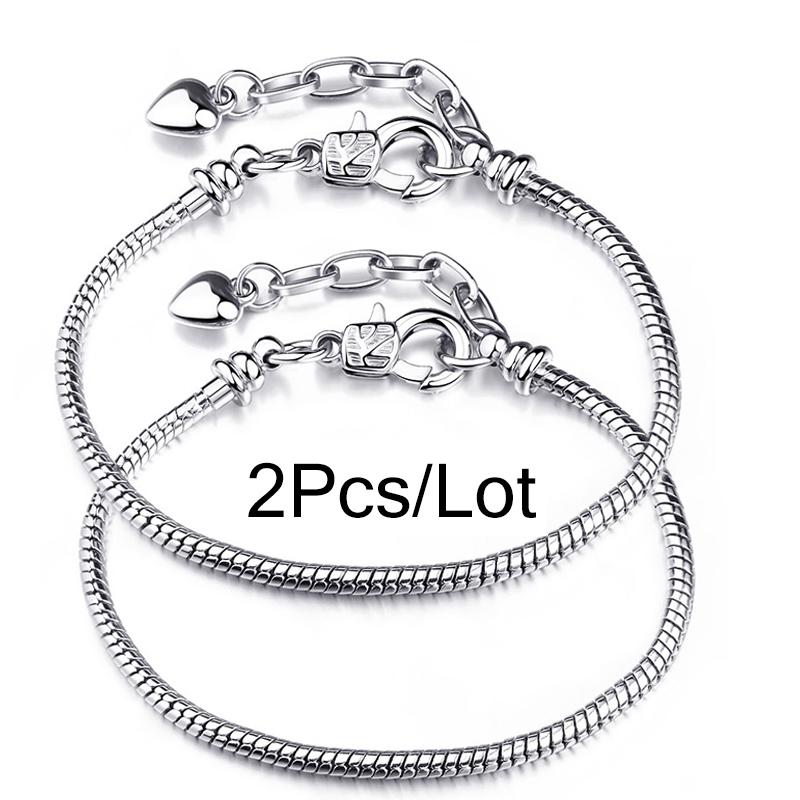 2 Stück/Los Sonderangebot 3mm Silberfarbene Schlangenkette Charm-Armband Für Damen Herren Passend für DIY-Armbänder Schmuck Geschenk