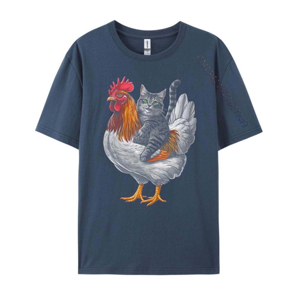 Cat Riding Chicken Tuxedo Cat On A Chicken Printed T-Shirt Graphic T Shirts Letter