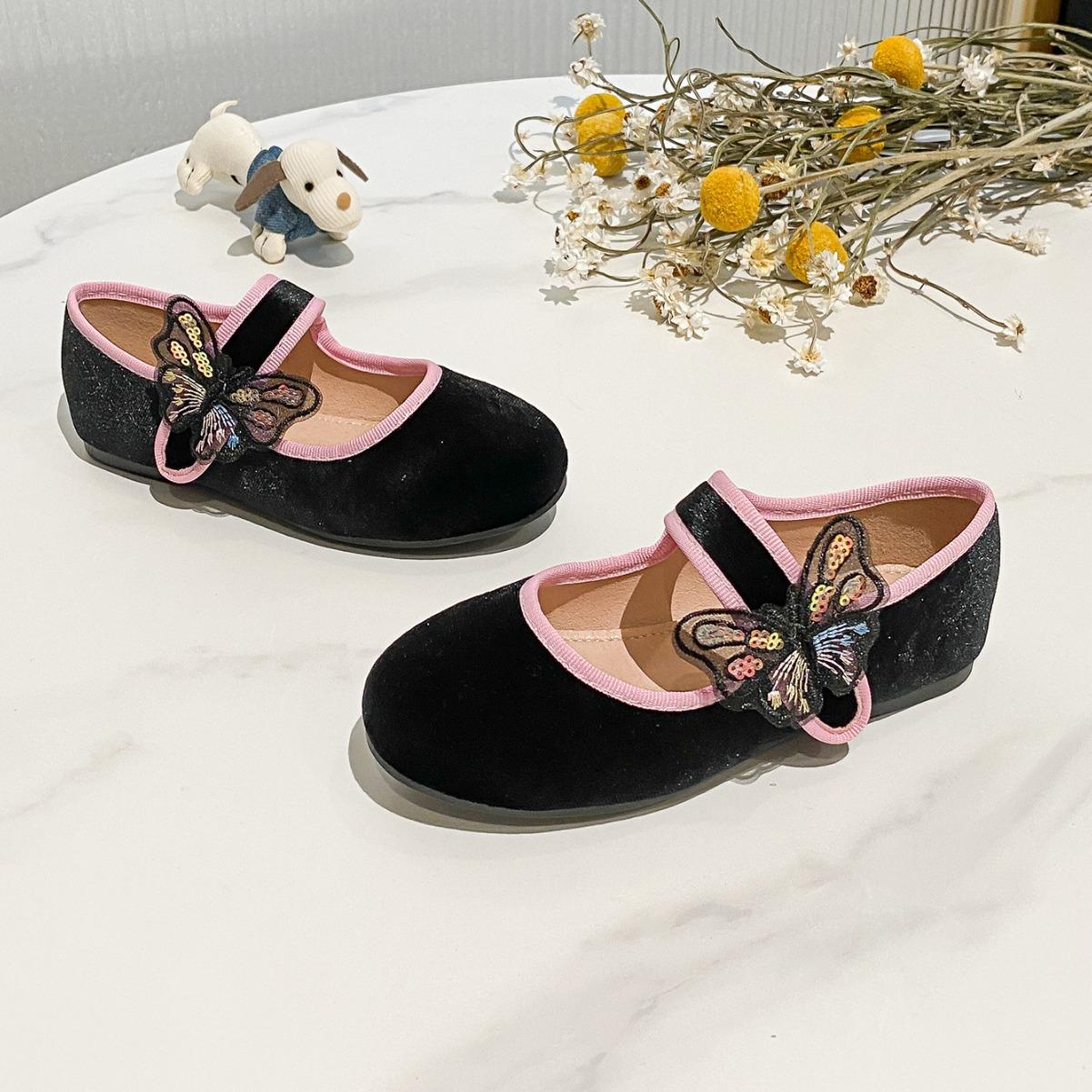 

Girls Soft-soled Princess Shoe 2025 Spring/Summer Sweet Velvet Little Girl Flared Basic Korean Style Casual kids shoes for girl 36 чёрный