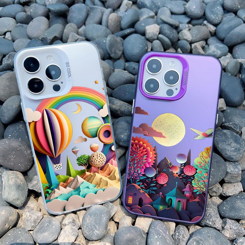 Rainbow Illustration Art Phone Case For Iphone 15 14 Pro Max Plus 13 Mini 12 11 Pro Max Luxury Shockproof Matte Laser Back Cover