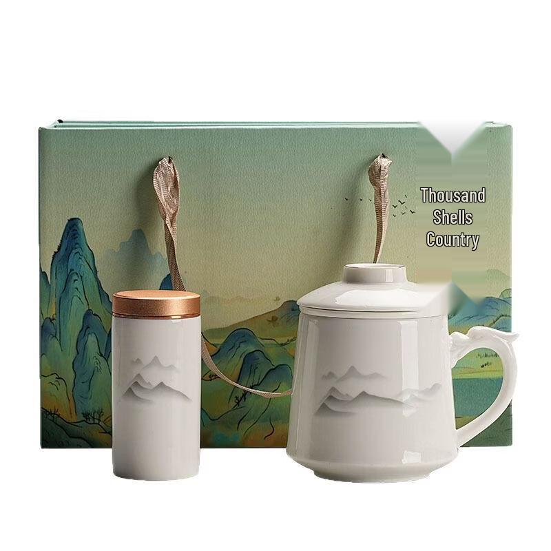 OLOEY Lanolin Jade White Porcelain Tea Mug & Can Set