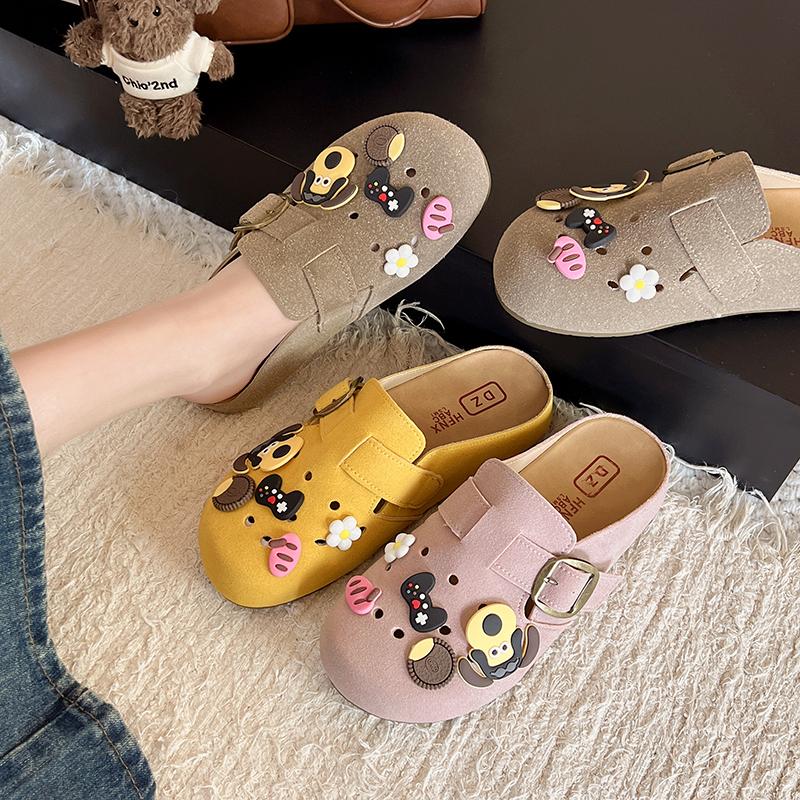 Fashion New Women's Shoes Cute Baotou Suede Leather Shoes Trendy Women's Home Sandals Summer Retro Fashion Designer Garden Shoes 34-42