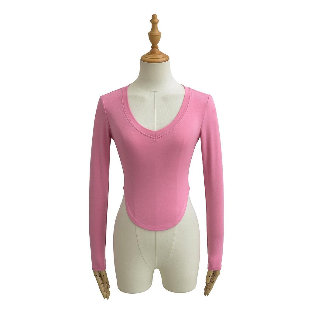 Spicy Girl Sweetheart Neck Slimming Long Sleeve Fitness Top for Women - Spring/Summer Collection