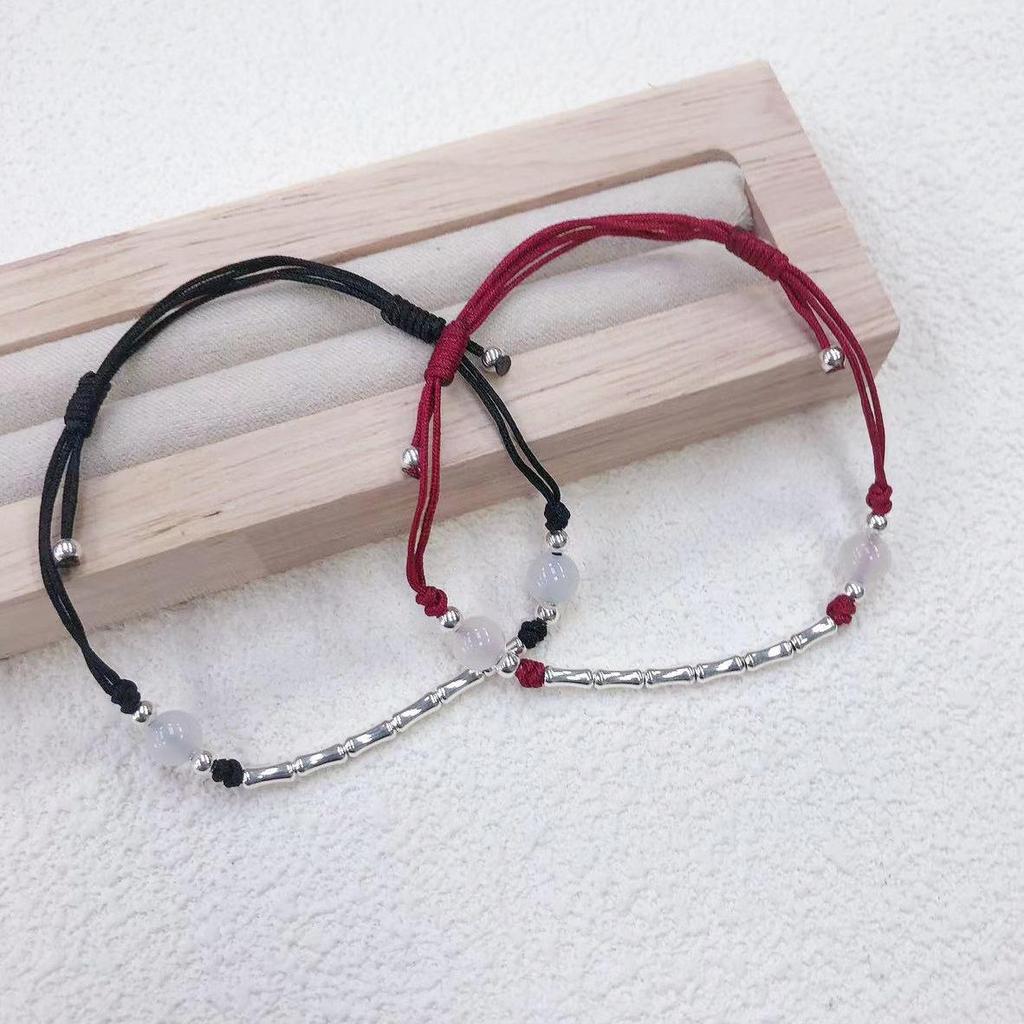 Sterling Silver S925 Bamboo Agate Red Rope Bracelet "Bamboo Joy" - Success Charm for Women In Postgraduate Entrance Exam.