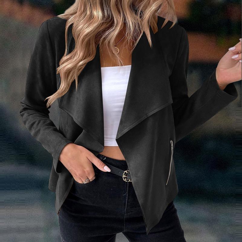 Women S Solid Suede Blazer Coat Long Sleeve Casual Style