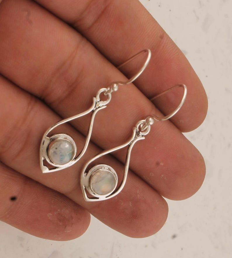 Solid 925 Sterling Silver Moonstone Gemstone Dangle Drop Earrings Women Gift Earring Handmade Jewelry