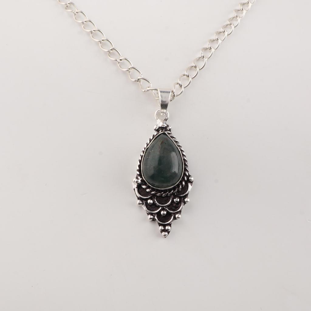Moss Agate Gemstone 925 Sterling Silver Women Jewelry Pretty Pendant 1.5" For Wife PP-70-34