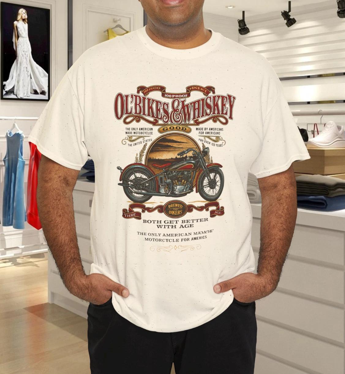 

Classic Motorcycle Tee Ol’ Bikes And Whiskey Vintage Biker T-Shirt S