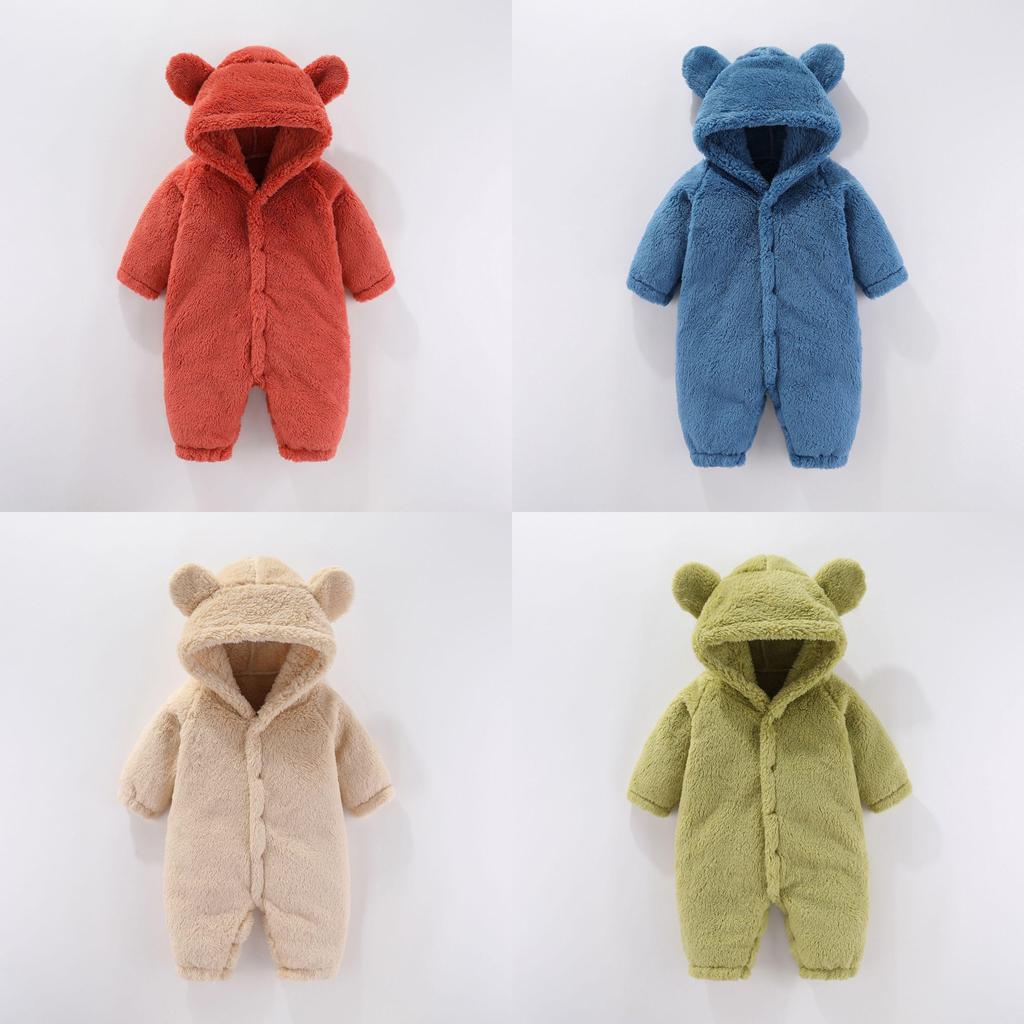 Baby Plush Romper With Hood For Newborns And Infants Safe Cotton Material