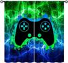 Cool Game Curtains For Boys Bedroom, Green Blue Flame Video Game Graffiti Game Controller Outer Space Stars Print Window Drapes