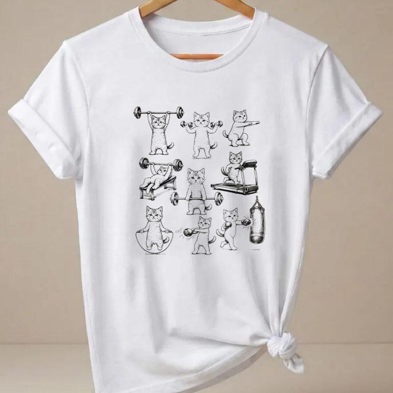 Funny Cats 90s Printed Tshirt Unisex Casual Short Sleeve Tshirt Round Neck Comfortable T Shirt Y2k Tee Unisexs Clothing
