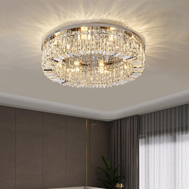 Luxury LED Crystal Ceiling Light: Round & Rectangular Dimmable Pendant for Living Room, Dining Room, Bedroom, Hall.