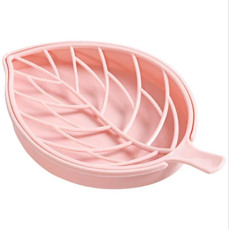 1PCS Concise Design Green Leaf Shape Soap Dish Tray Creative Plant Plastic Soap Saver Holder Household Bathroom Washing Supplies