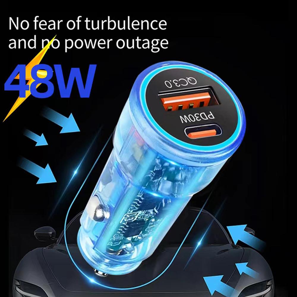 48W Car Charger Dual USB QC3.0 Fast Charging for IPhone Samsung Xiaomi PD Charging Adapter with Digital Display Car Accessories