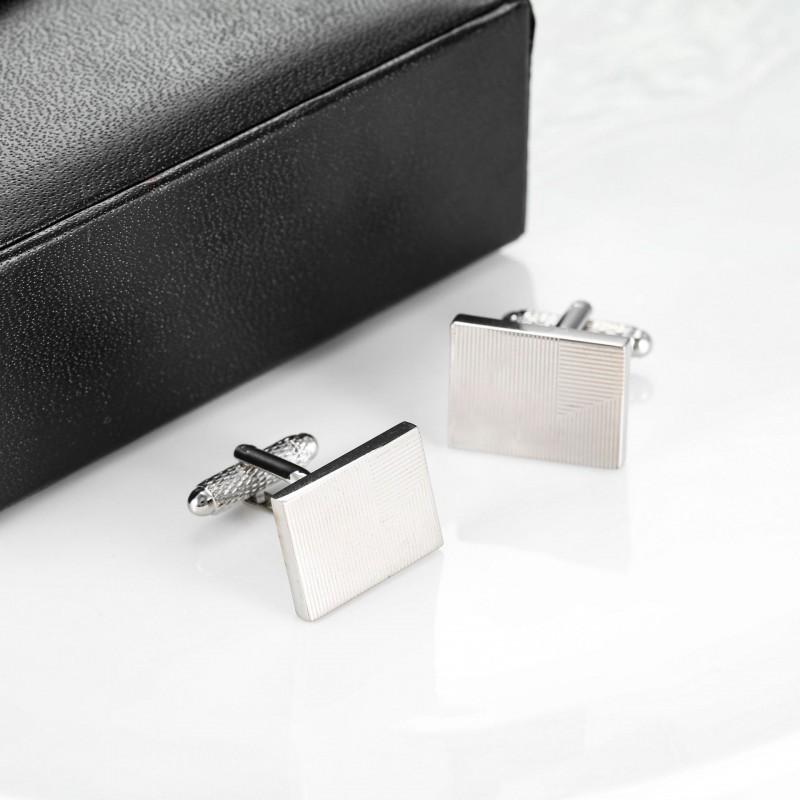 Rectangular Laser Patterned Metal Cufflinks Men's French