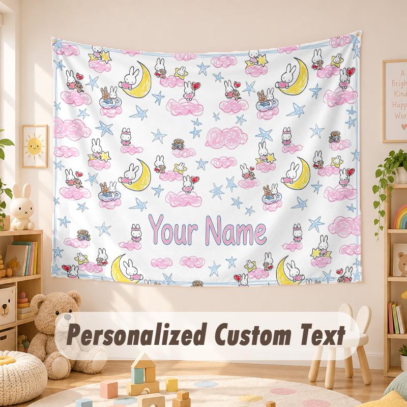 Custom Name Text Tapestry,Miffy Boho Wall Hanging, Decorative Backdrop Tapestry For Room