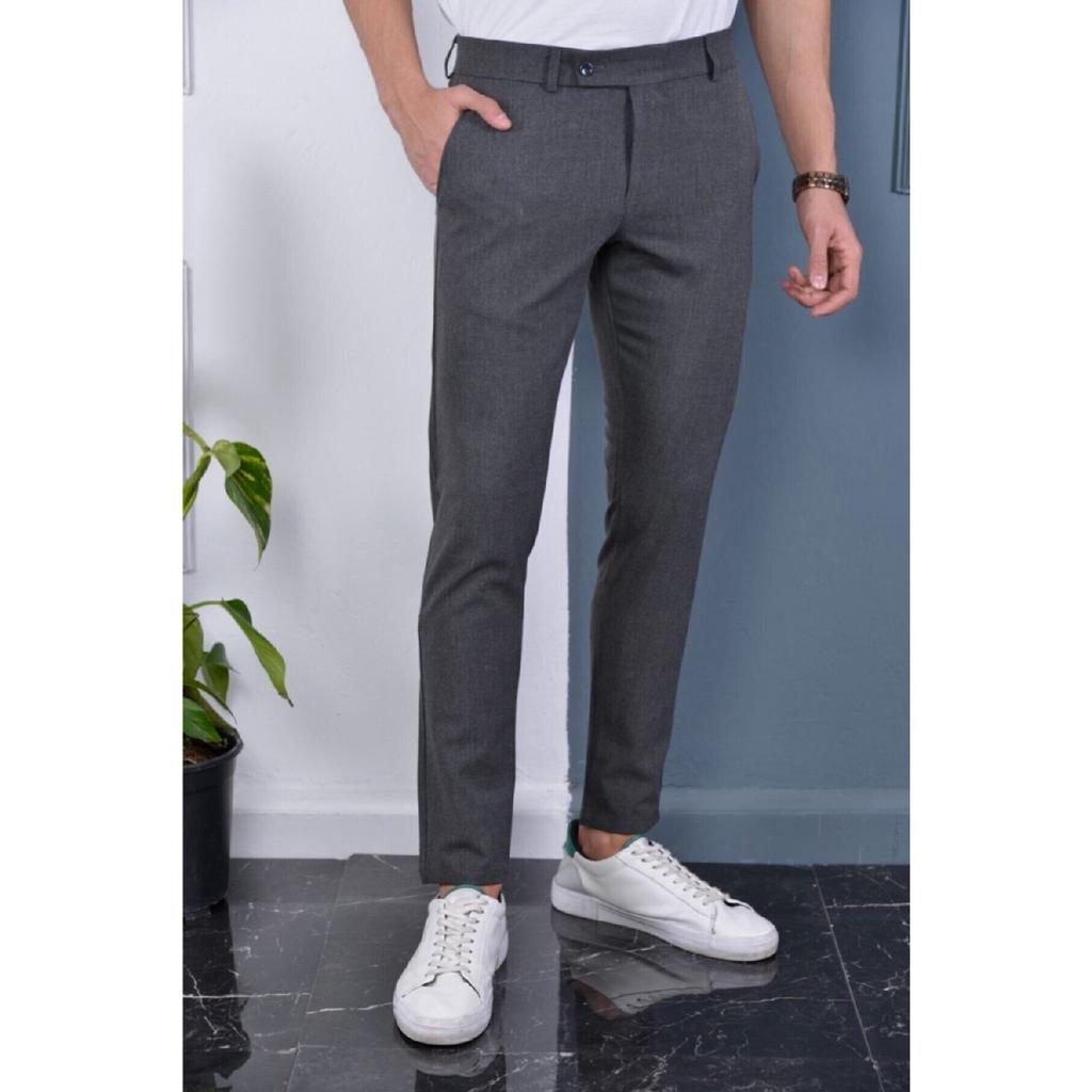 Calças Masculinas Slim Fit em Tecido Lycra Flexível Preta