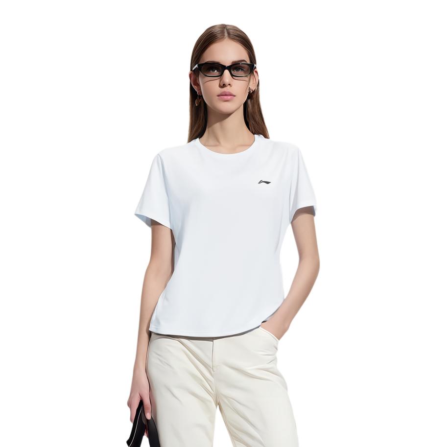 Li-Ning Einfarbiges Schnelltrocknendes Atmungsaktives Rundhals-Kurzarm-T-Shirt Damen Oberteile Blau YTSU154-4