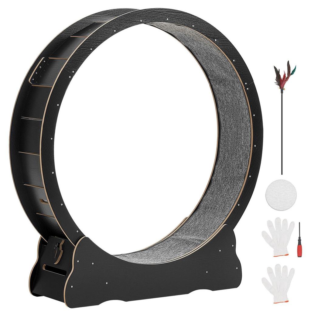 Cat Exercise Wheel, 132cm Wooden Cat Running Wheel for Indoor Kitten up to 12.7kg, Cats Treadmill with Carpeted Runway & Locking Mechanism, Quiet Cat