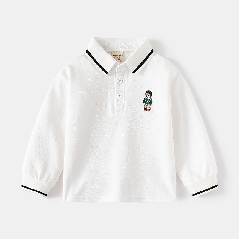 Babies' Long Sleeve T-shirt Spring and Autumn Boys Bear Polo Shirt Boys Baby Bottoming Lapel Pearl Cotton Tops Children's Clothing
