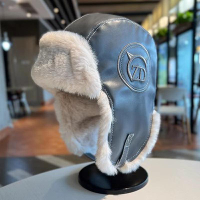 Thunderbolt Hat Female Fall and Winter Thickened Warm PU Leather Plush Cap Outdoor Skiing Cold Protective Ear Cap Flight Cap Male