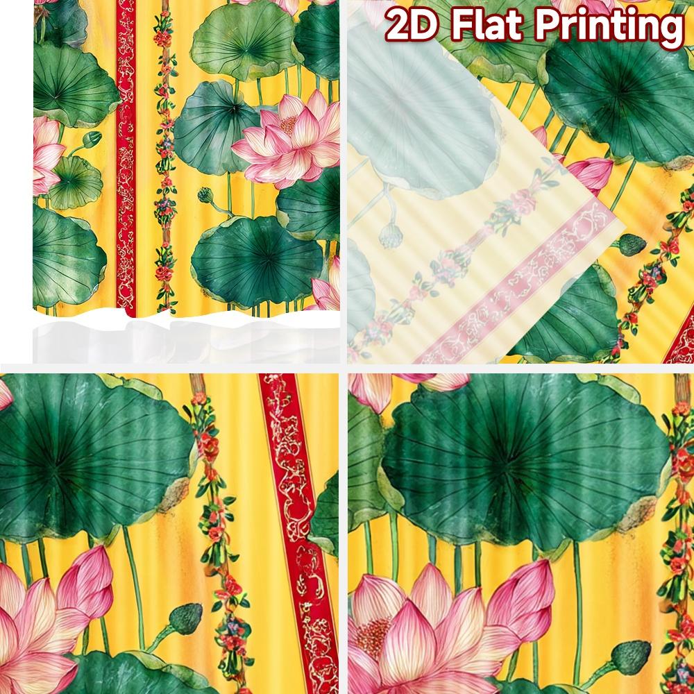 2D Flat Printing 2pcs Curtain Curtain Festive Lotus Leaves Design Digital Printed Polyester Drapes Family Party Perfect for
