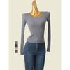 Korean Style Color Effect Collar Edge Sunken Stripe Knitting Bottoming Shirt Women 2024 New Arrival Skinny Slimming Stretch off-Shoulder Tops Tide