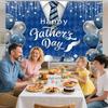 7x5ft Happy Father's Day Backdrop for Photography Blue Silver Glitter I Love You Dad Background Father's Day Tie Balloon Party Decorations Banner