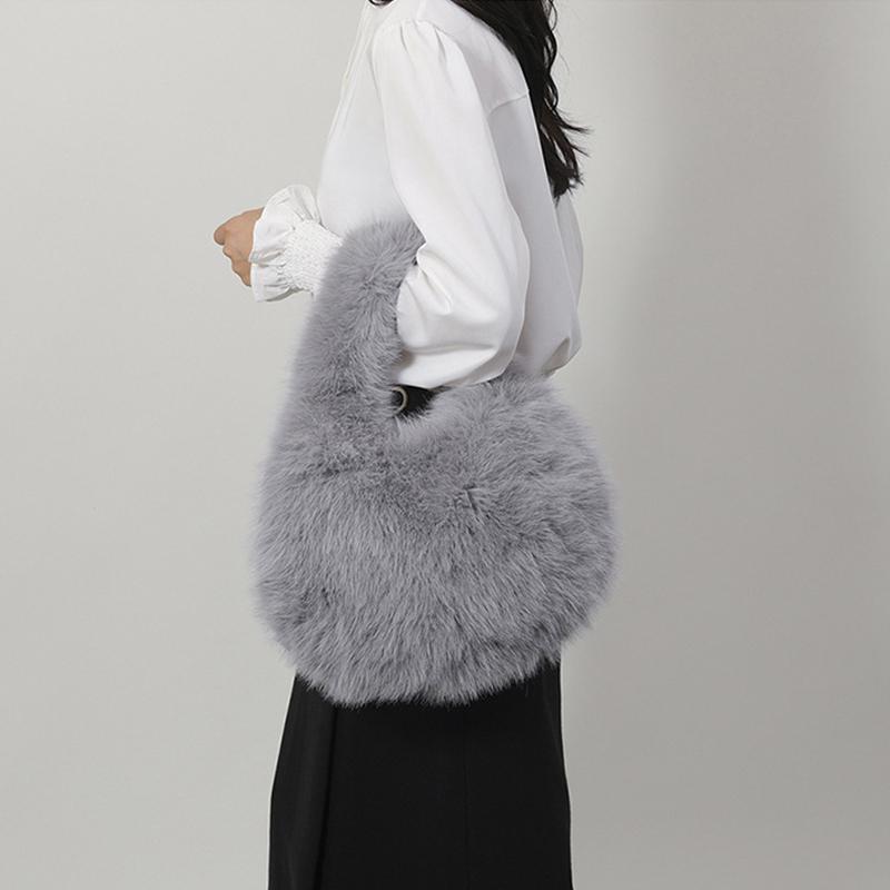 Kleine Hobo Henkeltaschen für Damen Schultertaschen Designer Fellige Geldbörse und Handtaschen Modische Süße Damen Plüschtasche
