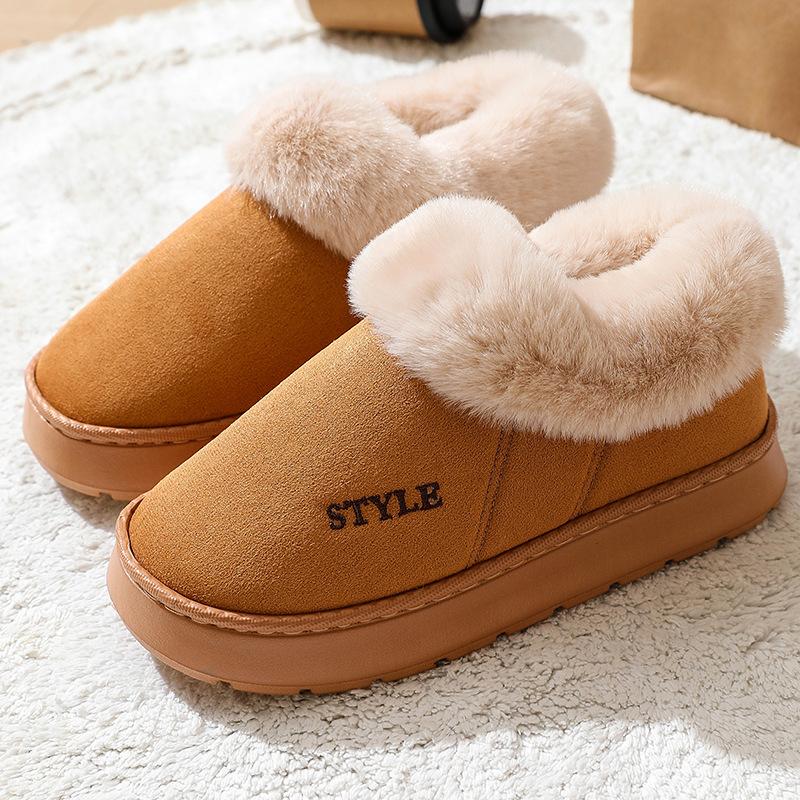 Cotton slippers winter women wear thick-soled Ev piled thickened non-slip home warm bag and cotton shoes
