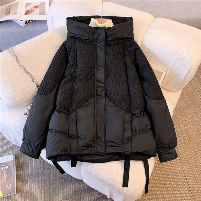 

Зимнее женское пуховое хлопковое пальто большого размера, сшитое однотонным свободным капюшоном, парки S чёрный