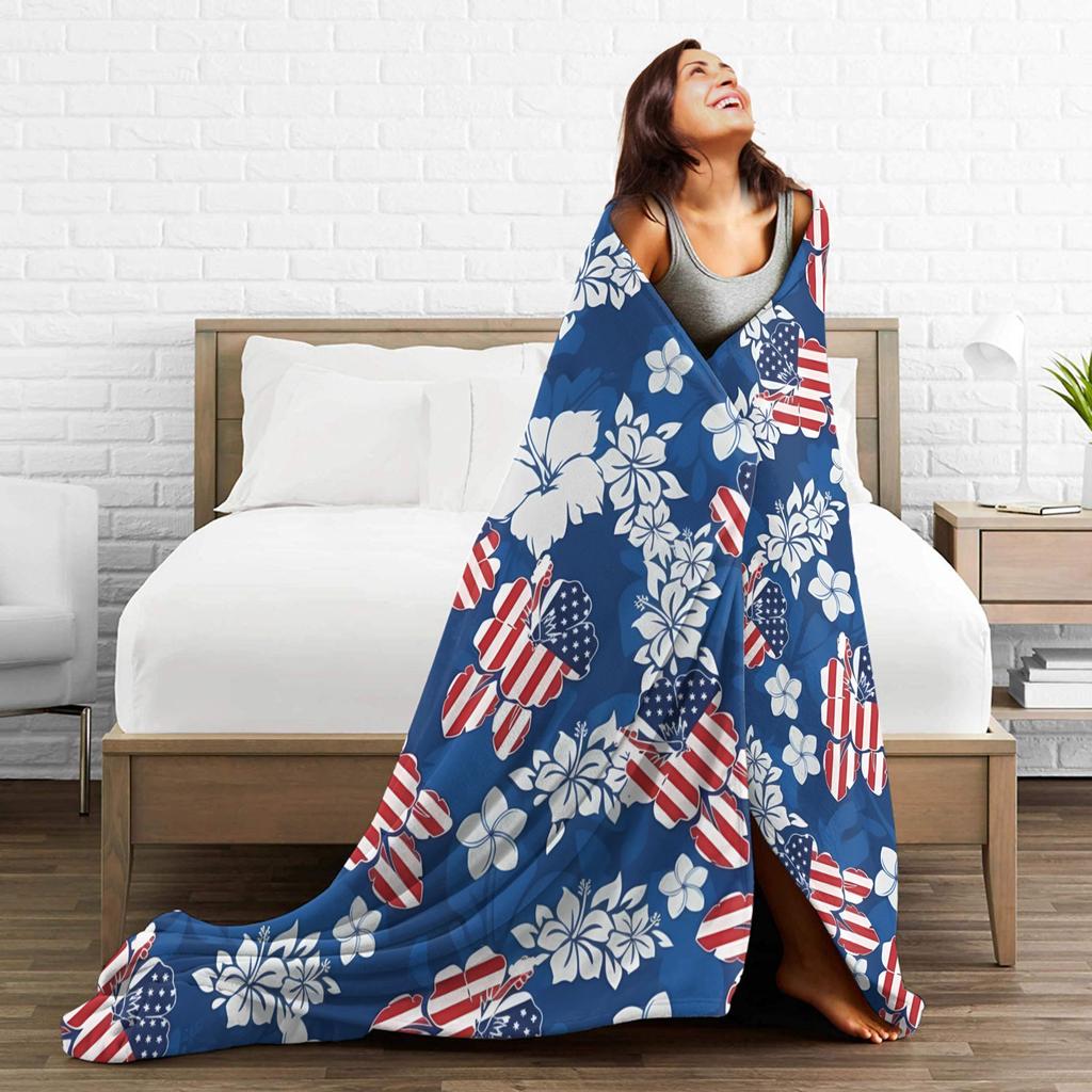 4th of July USA Warm Soft Blankets Camping Plush Throw Blanket Comfortable Outdoor Flannel Bedspread Sofa Bed Cover
