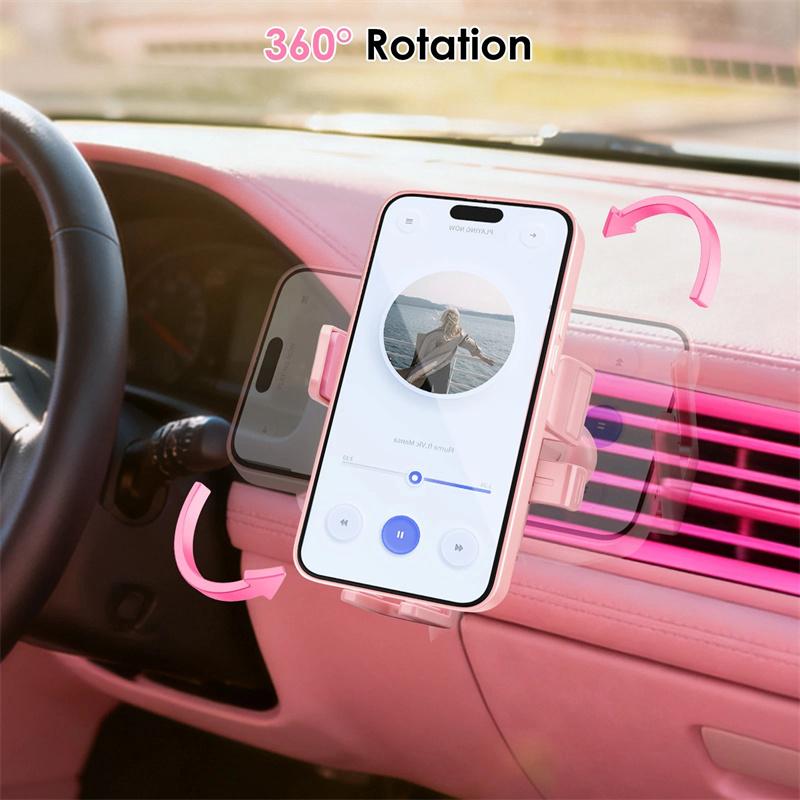 Pink Universal Car Phone Holder With Metal Hook Clip For Air Vent Mounting: Secure And Adjustable Cell Phone Stand For Iphone