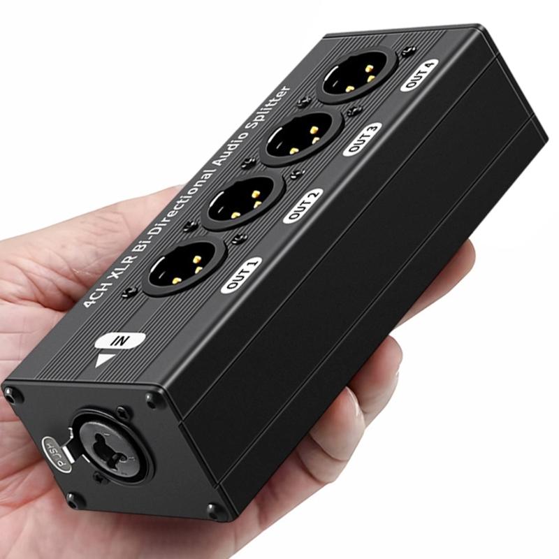 

Качественная музыкальная распределительная коробка 1 в 4 выхода XLR, сплиттер XLR/6,35 мм, идеально подходит для вещания и многоканальных установок