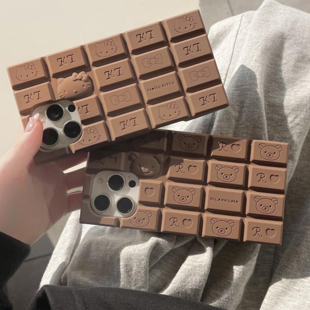 3D Chocolate Rilakkuma Phone Case For iPhone 16 Pro Max 15 14 Plus 13 12 Pro Max iPhone 11 Hello Kitty Silicone Cover