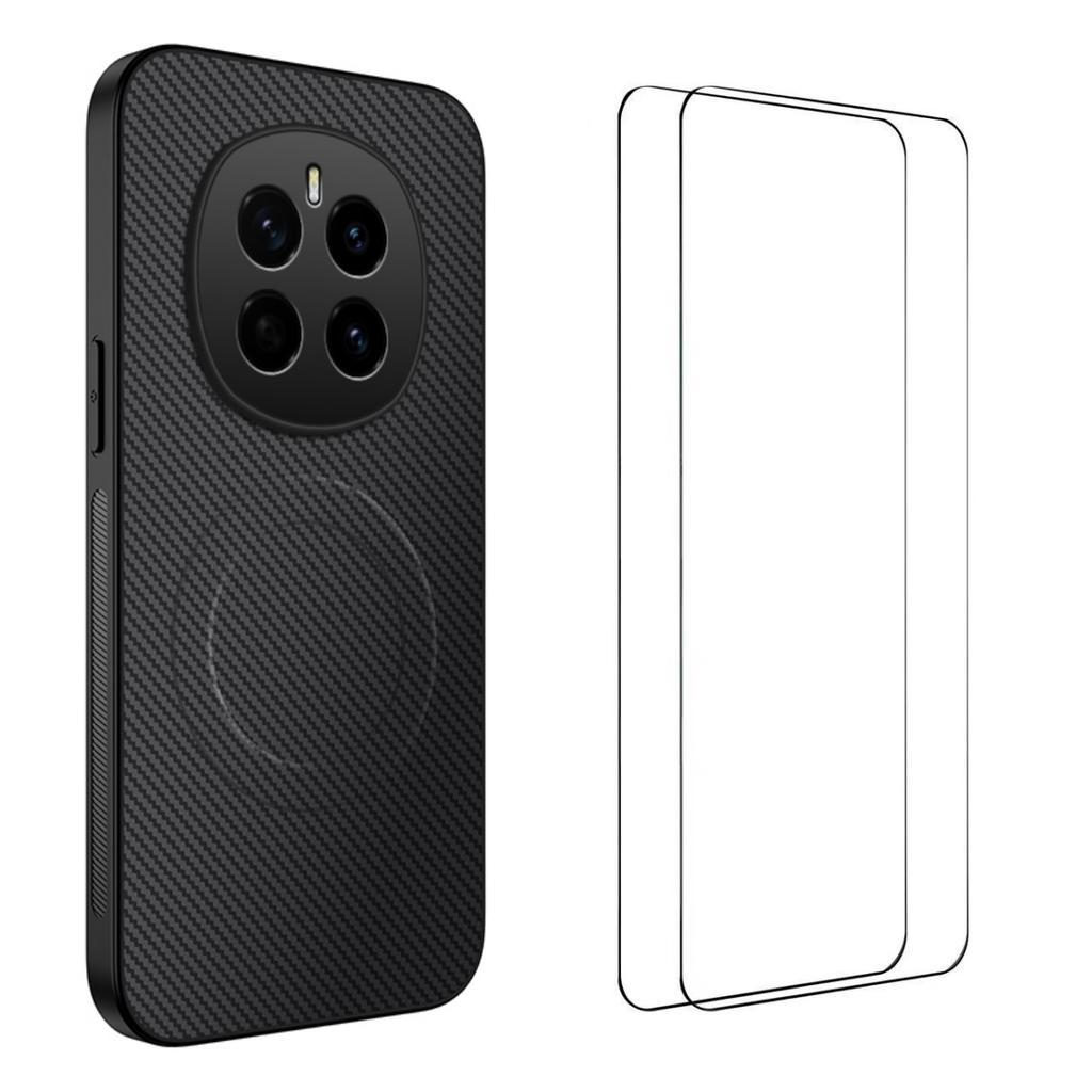 For Honor Magic7 Pro 5G Magnetic Case WANLONFENG TQ1 Series Carbon Fiber Texture PC TPU Phone Cover with 2Pcs Screen Films