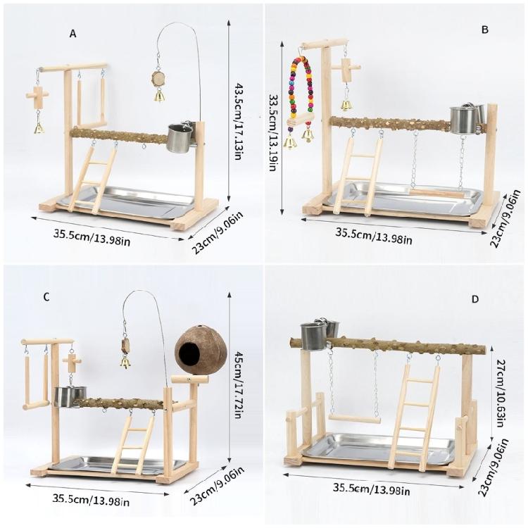 Wood Bird Play Stand Playgrounds Toy with Textured Branch Perch, Swing, Climbing Ladder and Metal Tray for Pet Bird Rest, Exercise Activity
