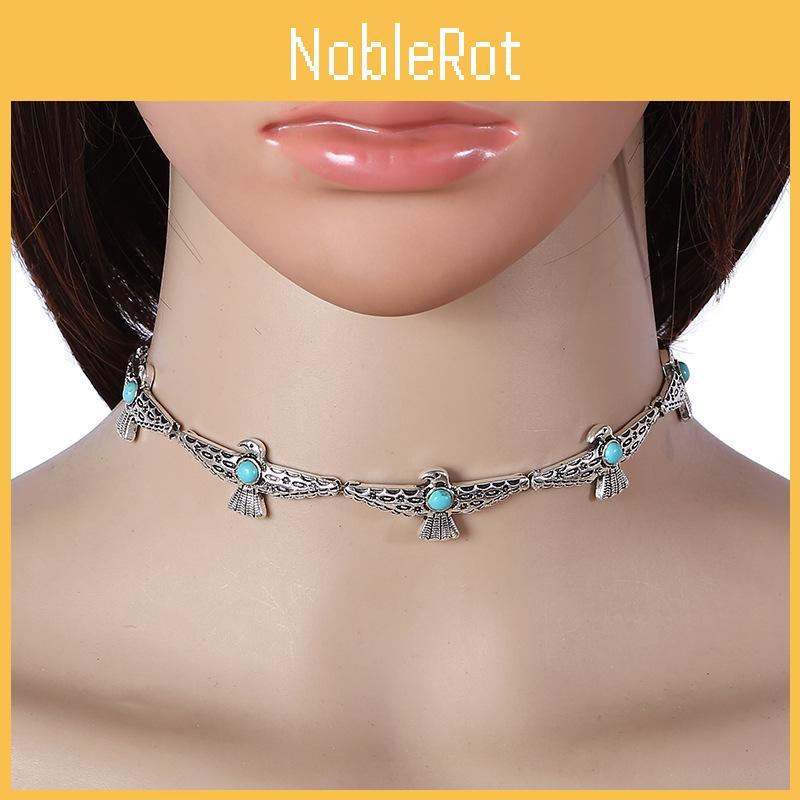 European Style Alloy Collar Chain With Bird Design Artificial Turquoise Decor For Fashion Enthusiasts