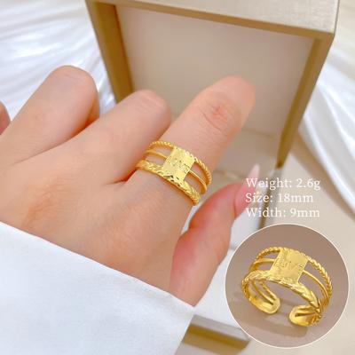 Real Gold Minimalist Love Ring Opening Adjustable Simple Jewelry Japanese Ring Couple Ring