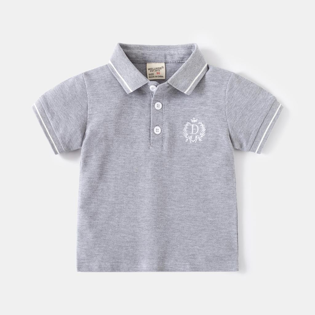 Boys Embroidered Polo Shirt Short Sleeve Cotton Casual Summer Top for Kids