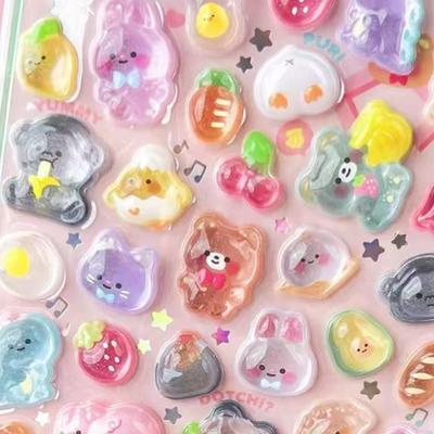 6pcs Cartoon 3D Sponge Stickers Transparent 3D Embossed Mobile Phone Scrapbook Stickers Pvc Epoxy Resin Stickers Gifts for Kids
