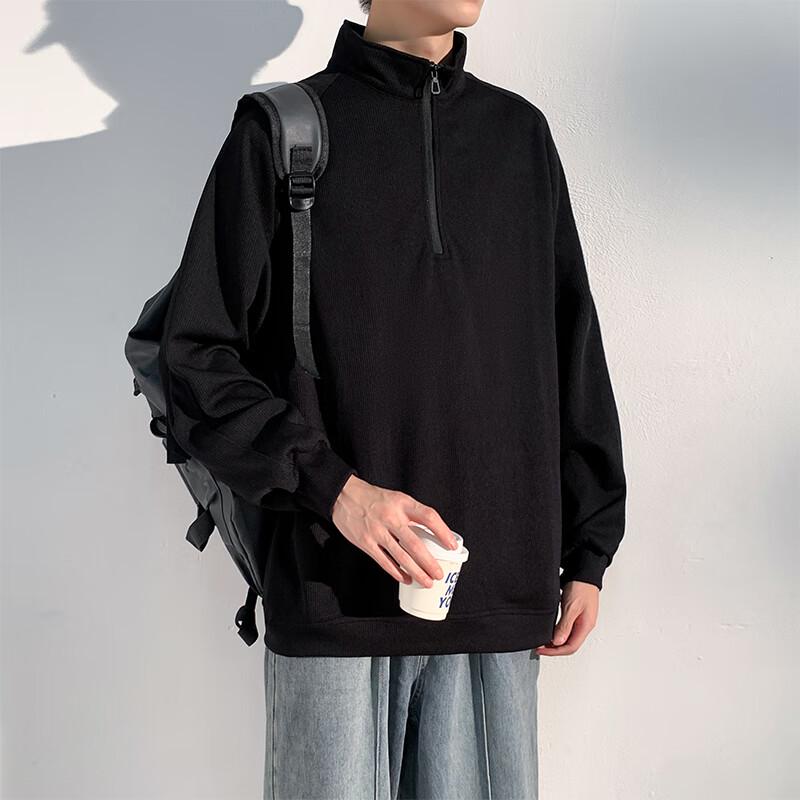 

Homlean Men s American Style Stand-Collar Half-Zip Sweatshirt L