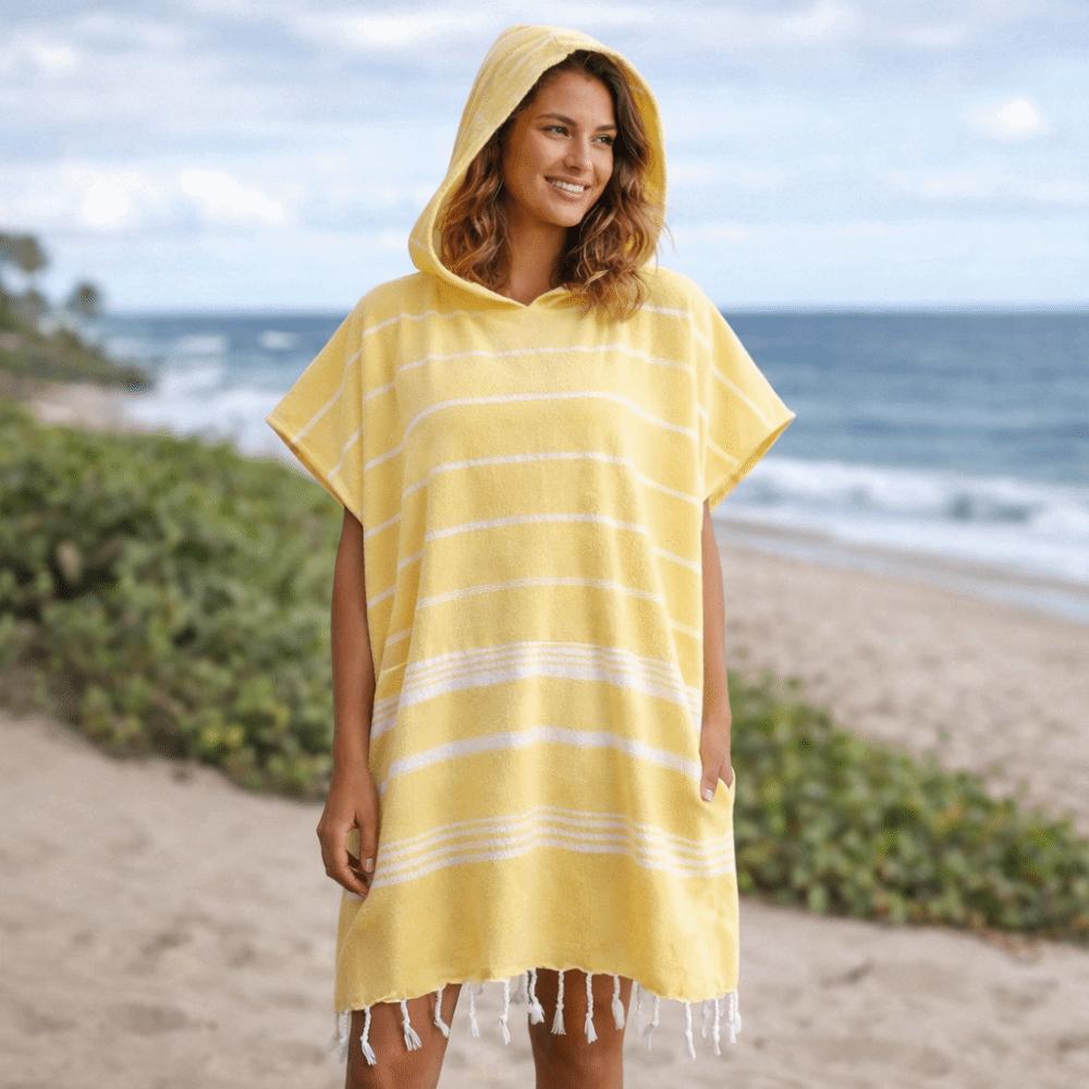 Wearable Sand-proof Hooded Beach Towel Loose Stripe Patchwork Bathrobe Soft Cotton Travel Supplies Bath Towel Beach