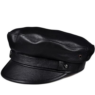 2021 Winter Männer/Frauen Echtes Leder Navy Hüte Unisex Europäischen/Amerikanischen Streetwear Ausgestattet Schwarz Caps Mit Gürtel Outdoor gorro